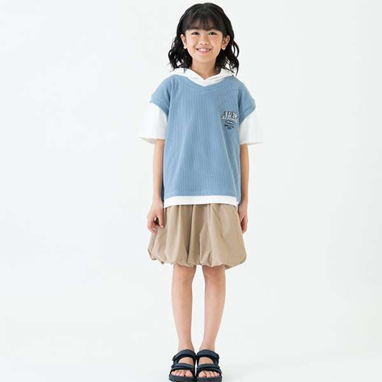 Layered Short-Sleeve Hoodie Vest,Top gray, large image number 6