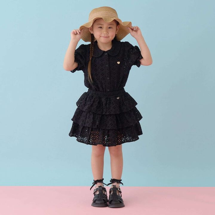 [100% Cotton] Lace Puff Sleeve Blouse for Girls Kids,Black, medium image number 15