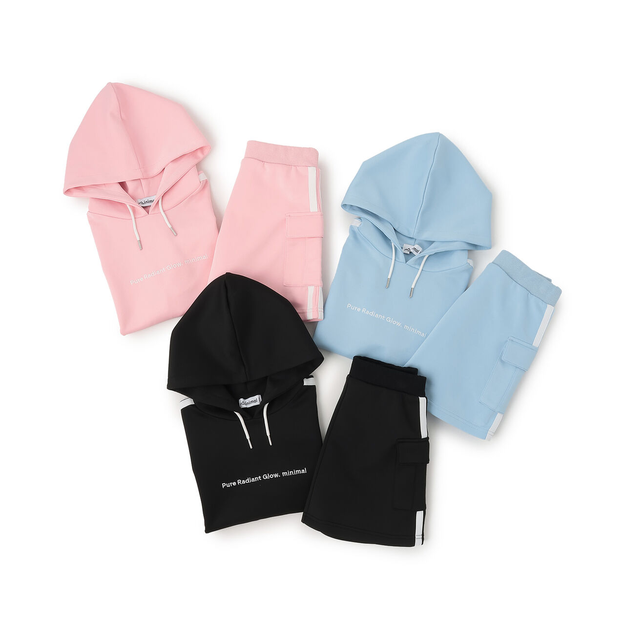 [Cool Touch] Striped Short-Sleeve Hoodie Outfit Set,Red, large image number 16