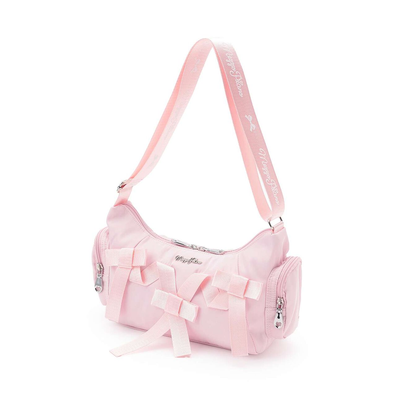 Ribbon Accented Shoulder Bag,Light pink, large image number 3