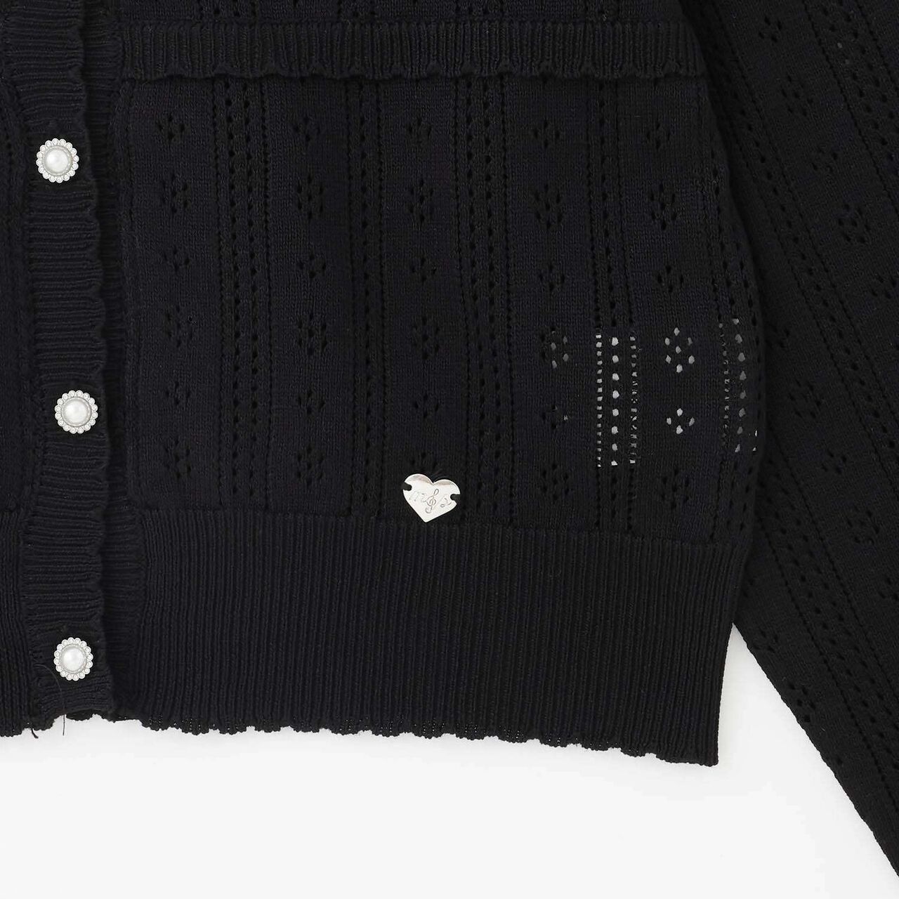 Lace Pattern Rhinestone Button Cardigan♪,Black, large image number 4