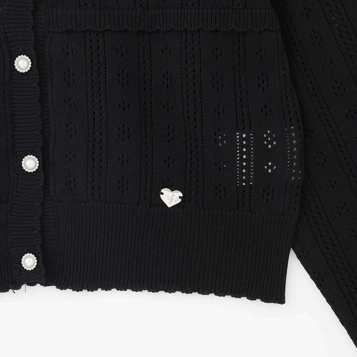 Lace Pattern Rhinestone Button Cardigan♪,Black, medium image number 4