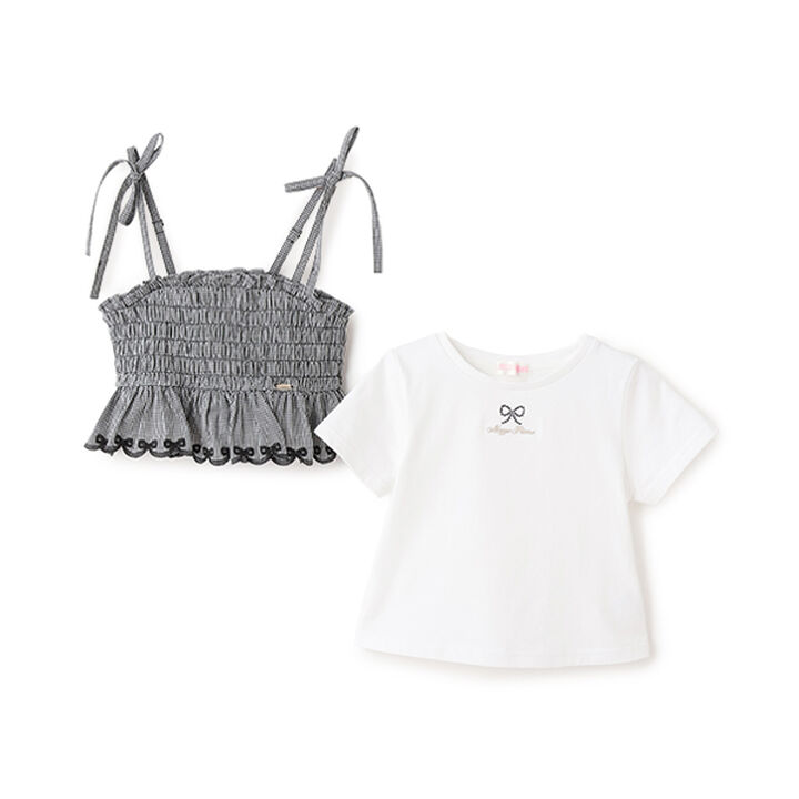 Cutwork Camisole Tunic & T-Shirt Set,Blue, medium image number 2