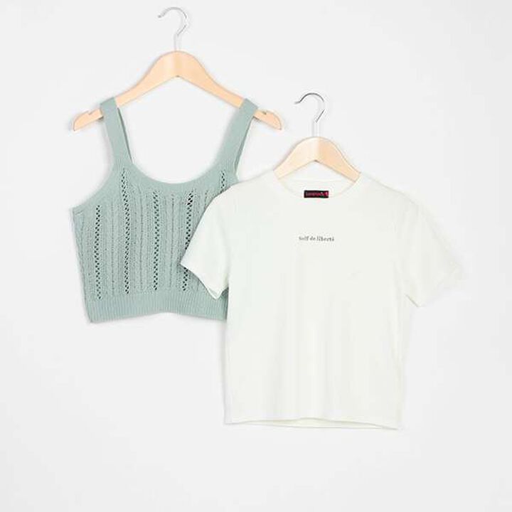 Knit Vest Inner Wear Set,Emerald green, medium image number 9