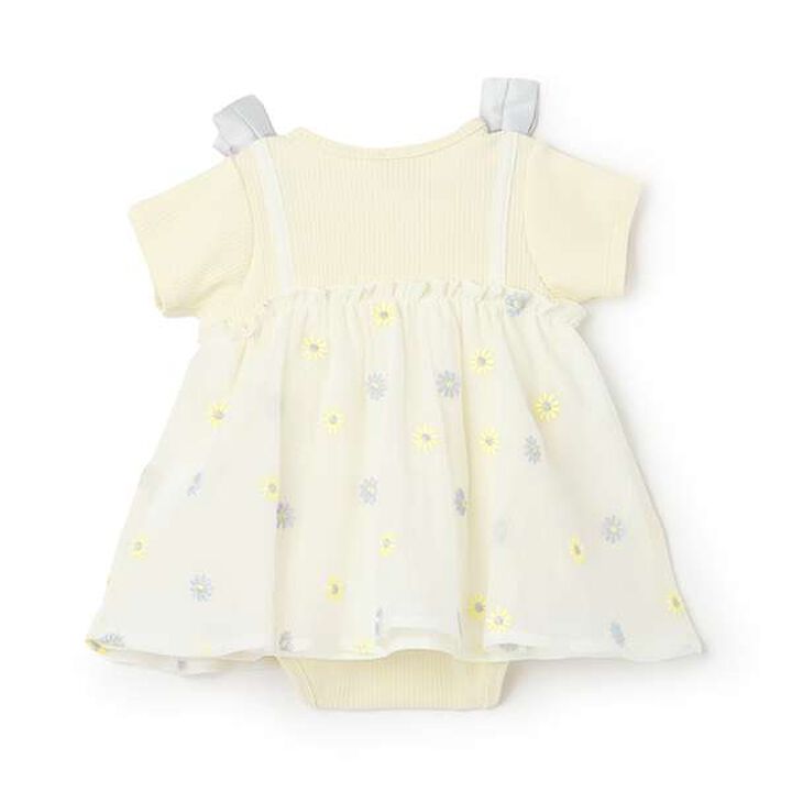 [Link] Floral Embroidery Short-Sleeve One-Piece Dress,Yellow, medium image number 1