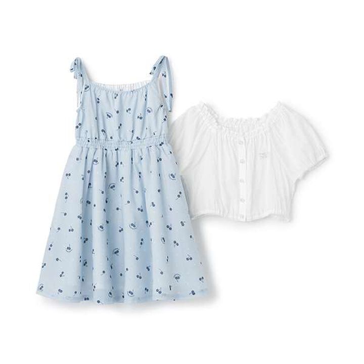 Blouse & Cherry Pattern Camisole One-Piece Dress Set,Black, medium image number 2