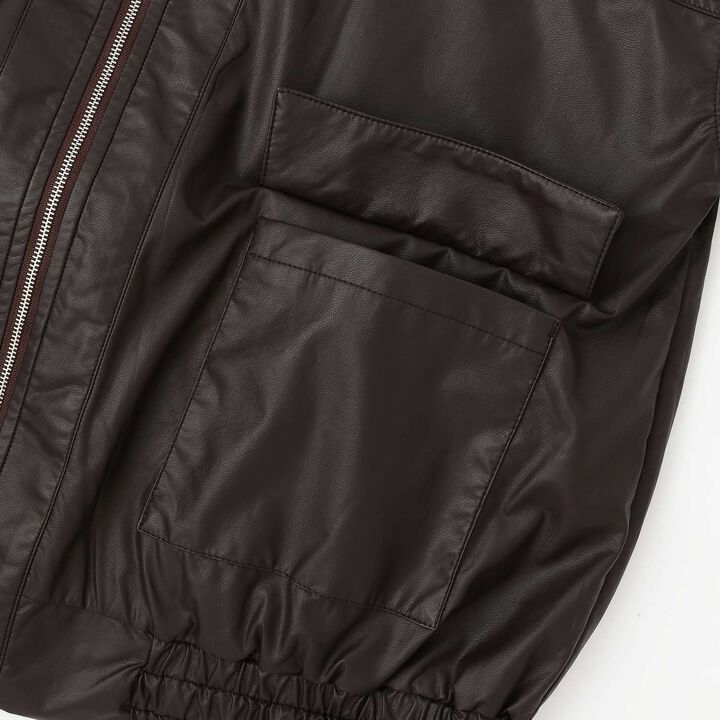 [Machine Washable] Faux Leather Bomber Jacket,Black, medium image number 4