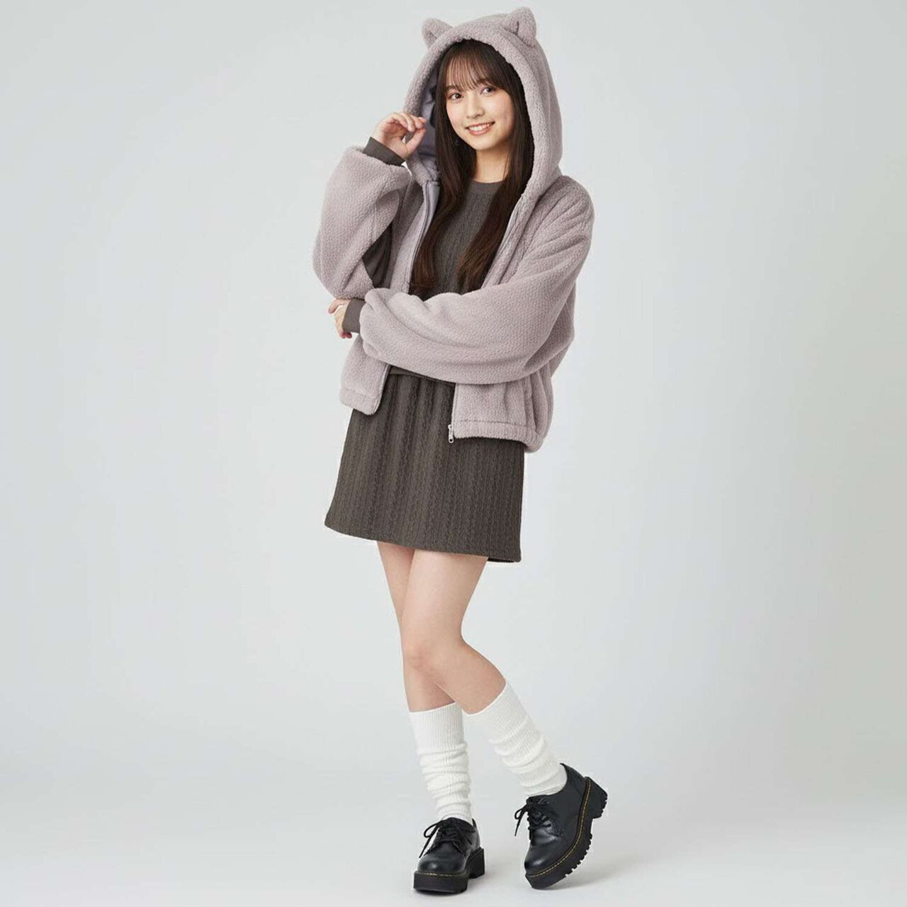 [Milky Coast] Cat Ear Fur Parka,Light gray, large image number 16