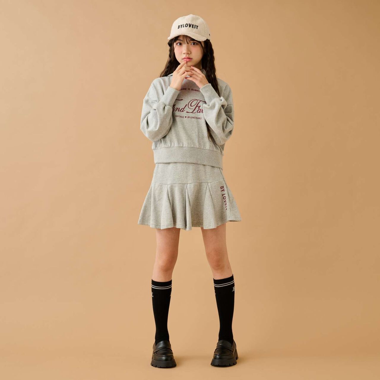 Hoodie & Skirt Set,Medium gray, large image number 1