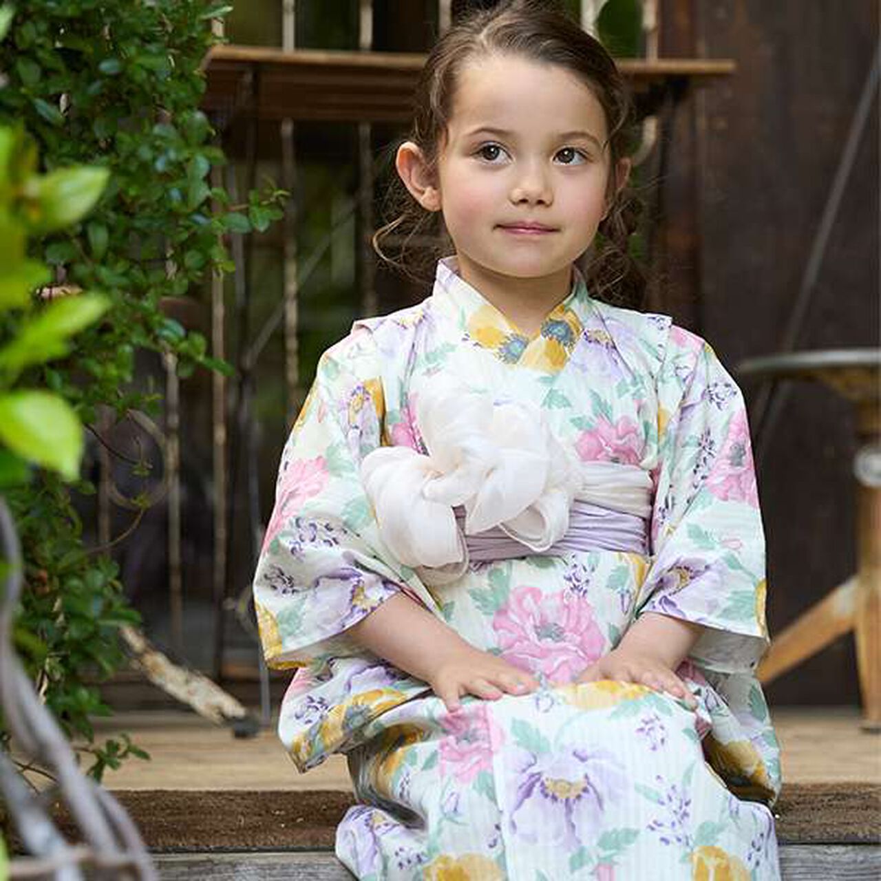 Large Floral Pattern 2 WAY Yukata,Cream, large image number 3