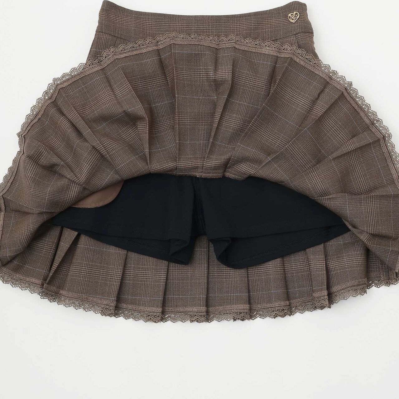 Trim Lace Double Layer Pleated Skirt-Pants,Black, large image number 8