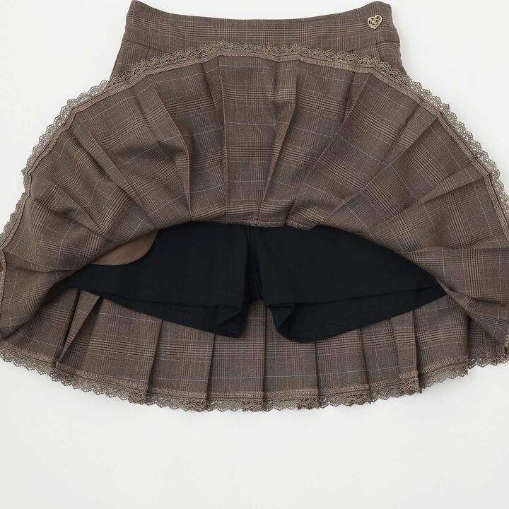 Trim Lace Double Layer Pleated Skirt-Pants,Black, medium image number 8