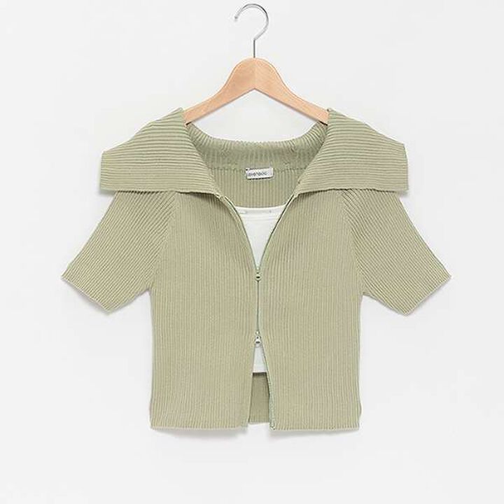 Big Collar Zip Knit,Off white, medium image number 8