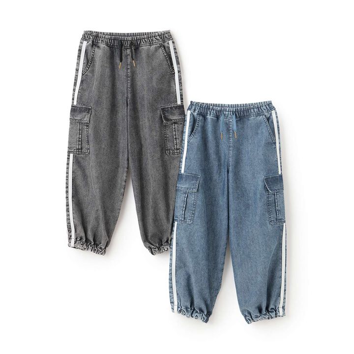 [Elastic Hem] Striped Denim Cargo Pants,Black, medium image number 19