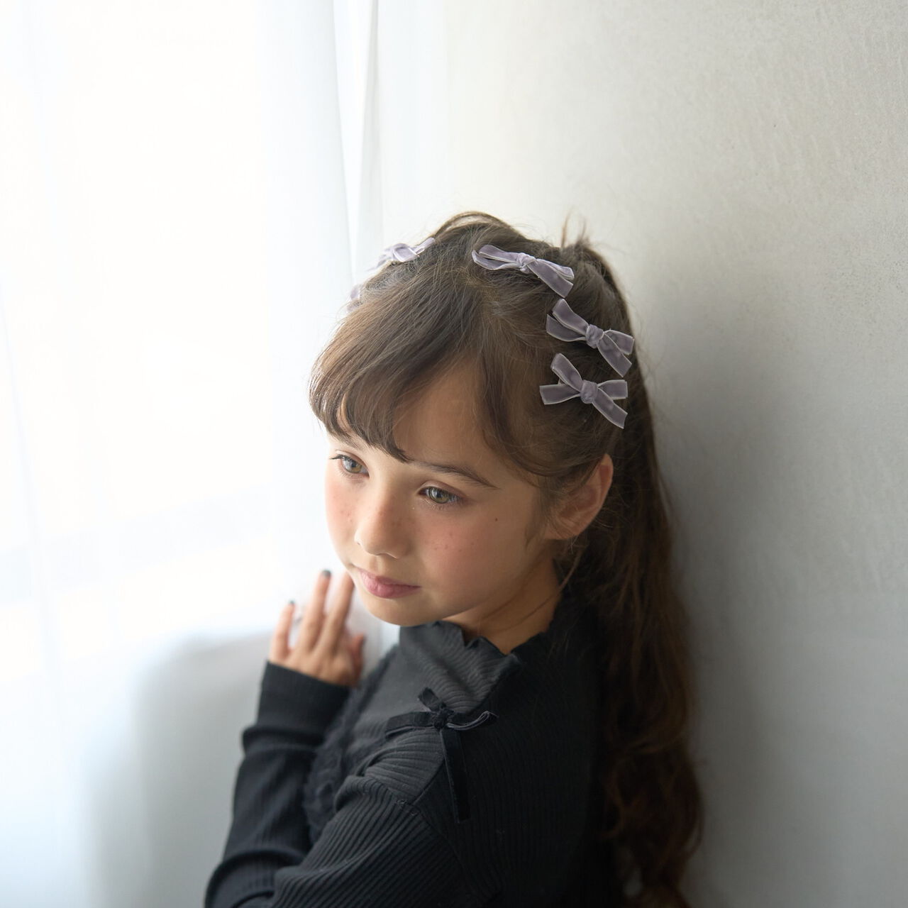 Velour Ribbon Mini Clip Set of 6,Black, large image number 1