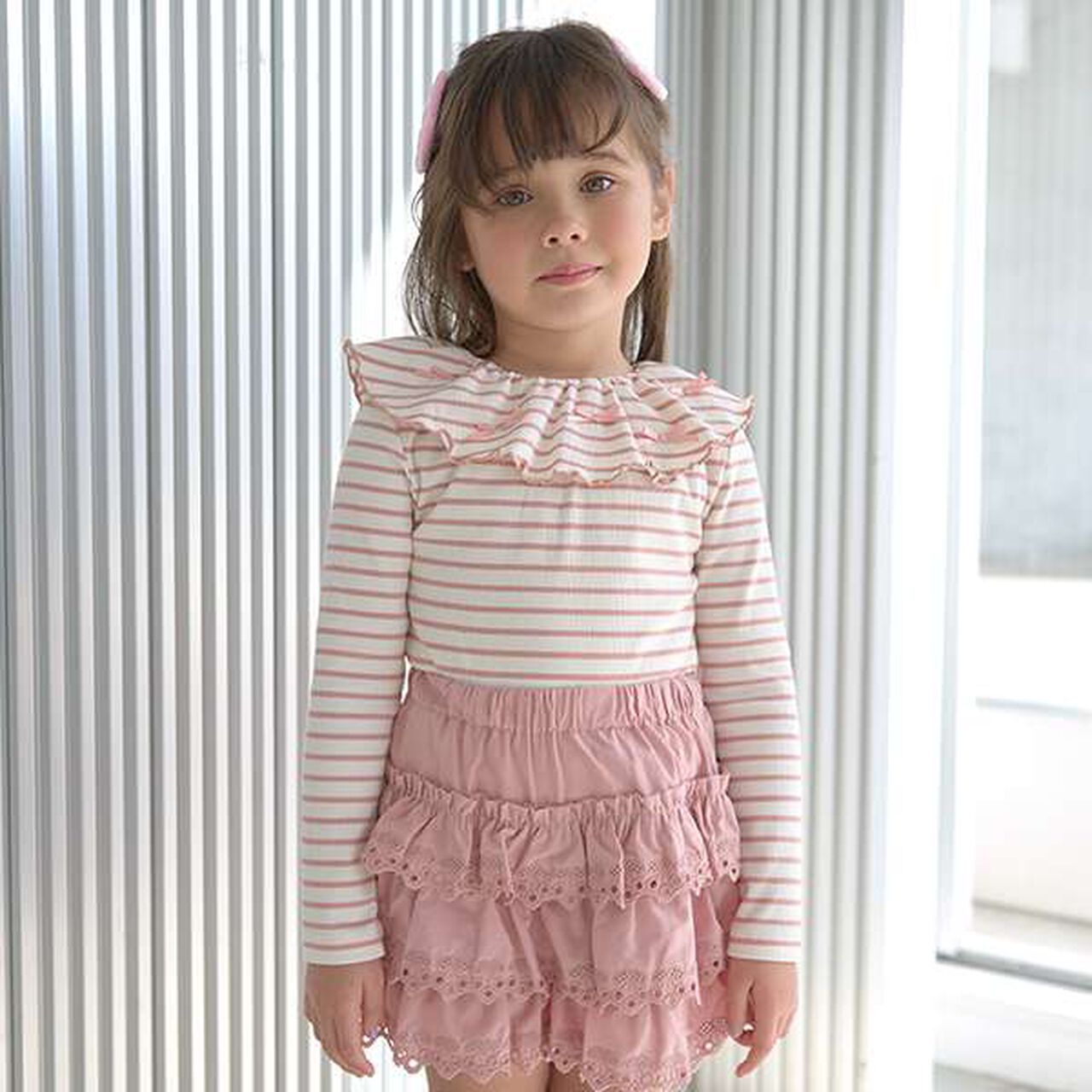 Front and Back Both OK! Collared Long-Sleeve T-Shirt,Pink, large image number 0