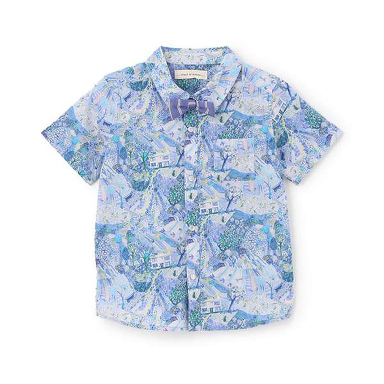 Royal Oak House Short-Sleeve Shirt with Bow Tie,Blue, large image number 3