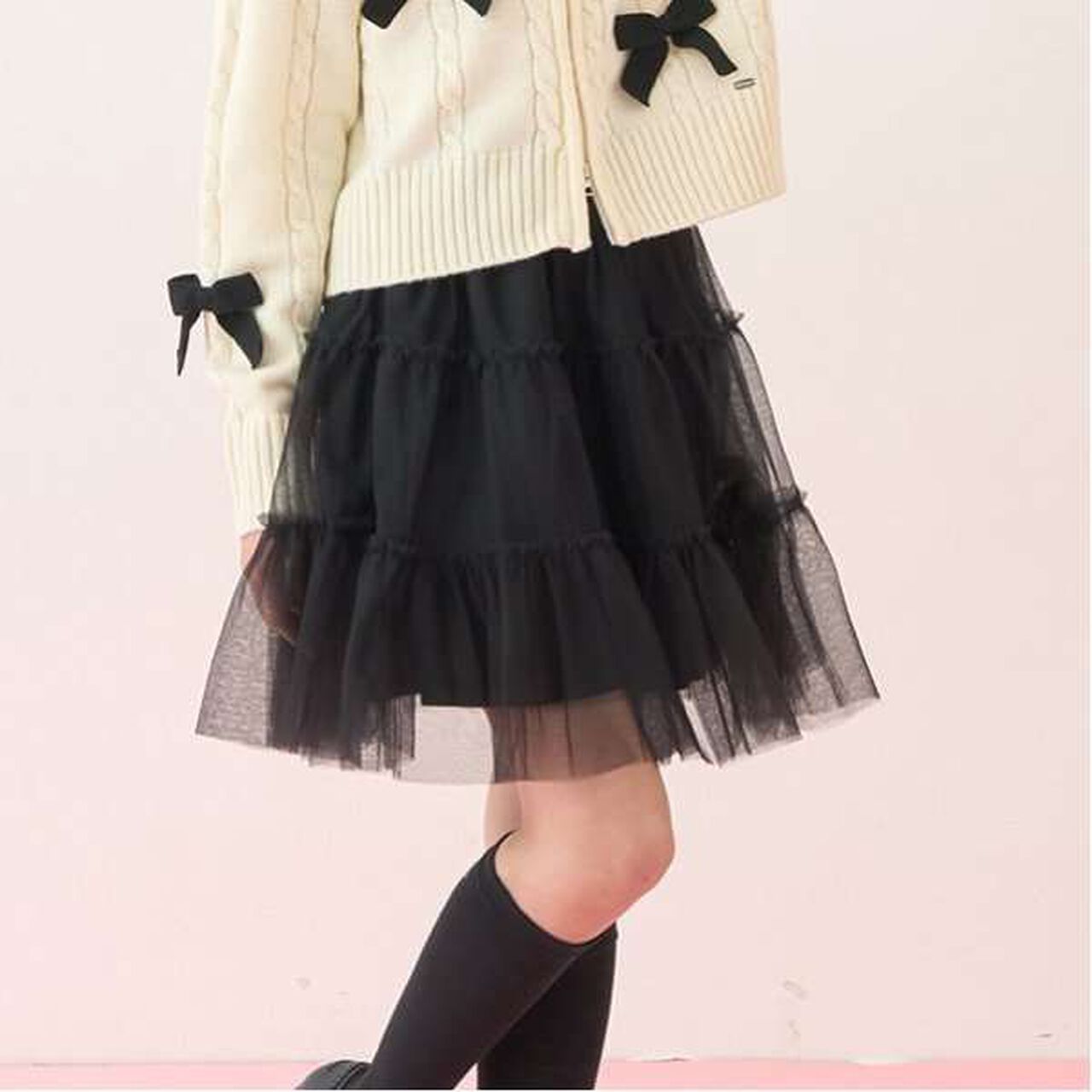 Fluffy Frill Tulle Skirt,Black, large image number 0