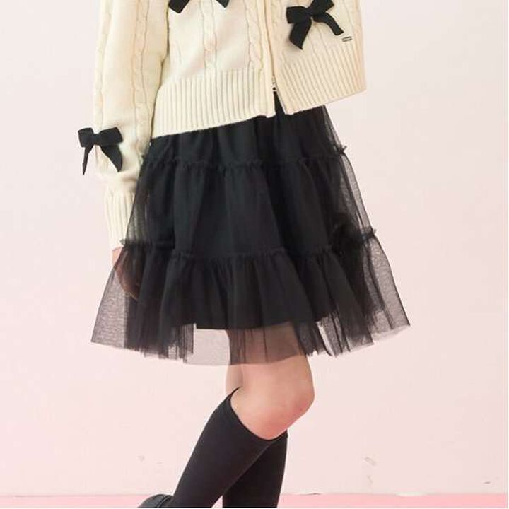 Fluffy Frill Tulle Skirt,Black, medium image number 0