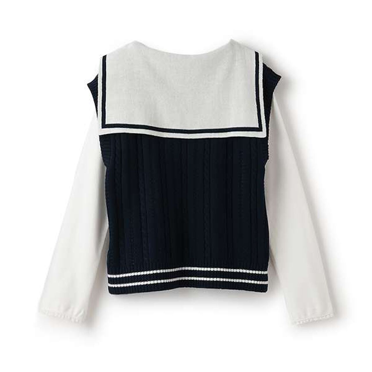 Sailor Collar Knit Vest & Long-Sleeve Tee Set,Off white, large image number 1