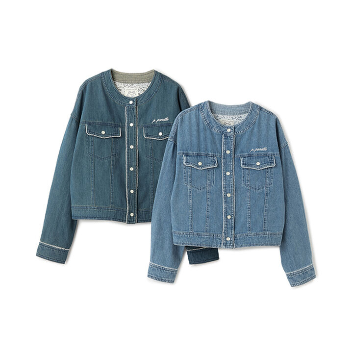 Collarless Denim Jacket,Deep blue, medium image number 10