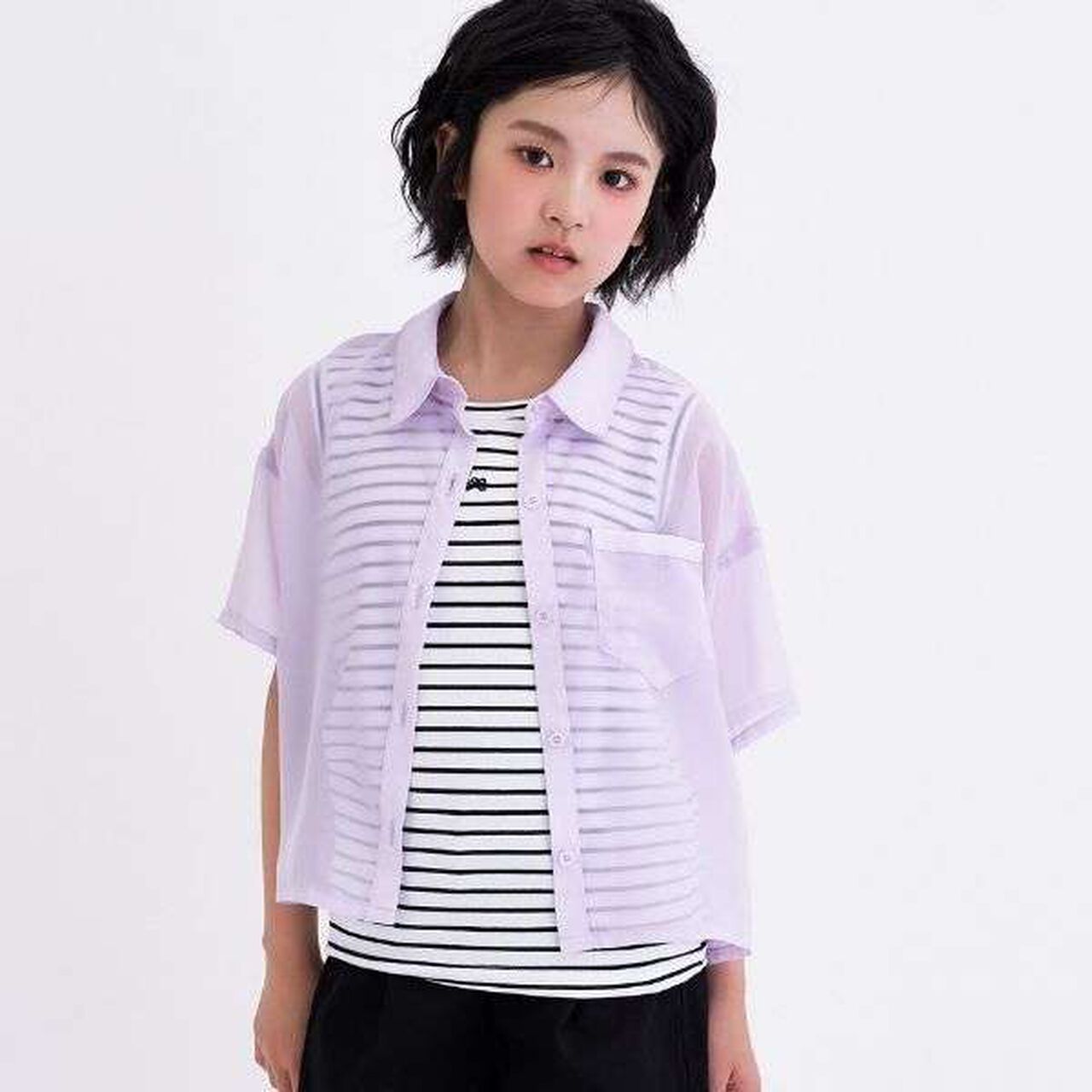 [3WAY] Short-Sleeve Sheer Shirt & Cool Sensation Tank Set,Lavender, large image number 0