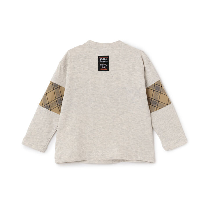 Dinosaur and City Checkered Long-Sleeve T-Shirt,Smoke white, medium image number 1