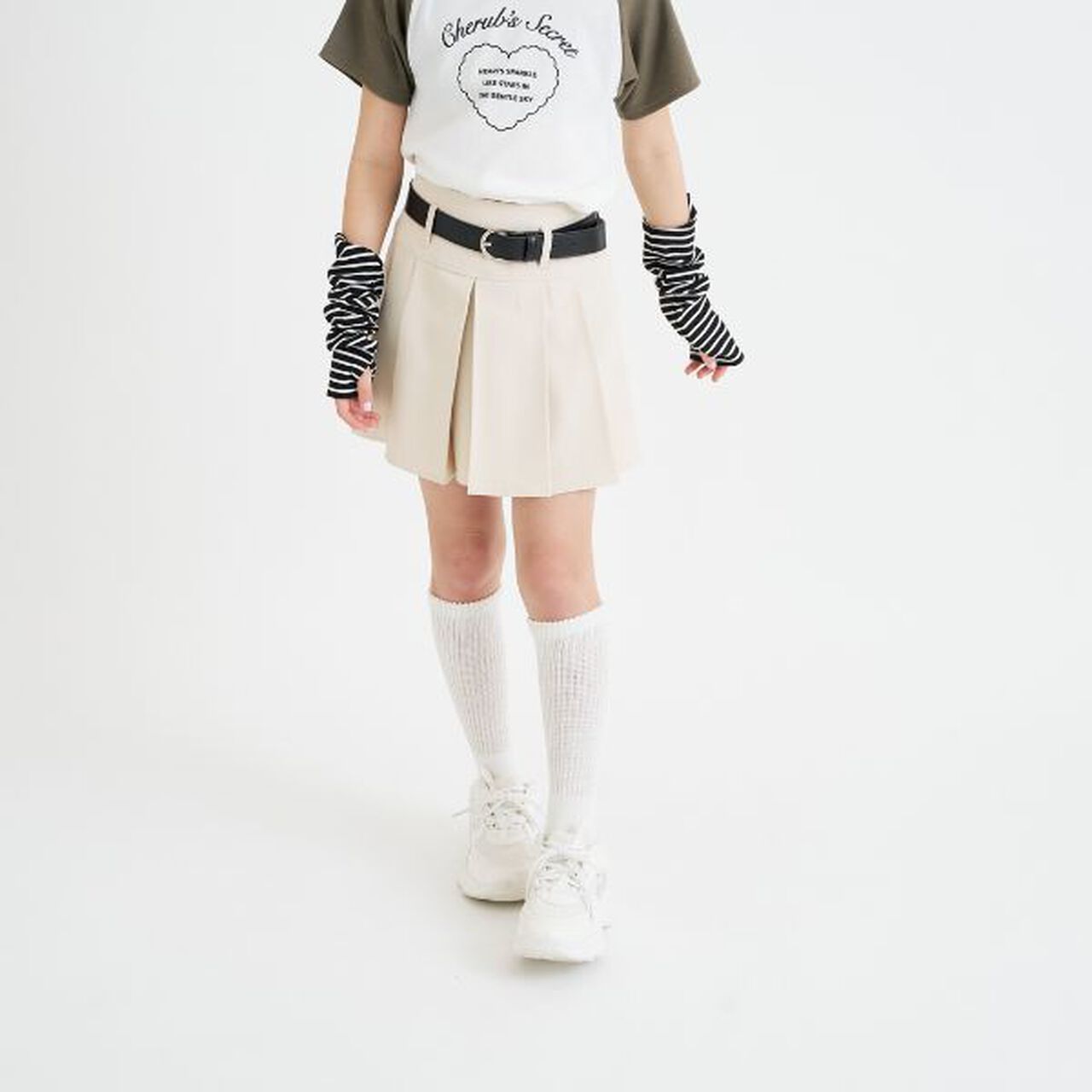 Pleated Mini Skirt with Belt,Light beige, large image number 13