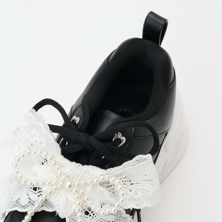 Pearl Lace Ribbon Dad Sneakers,Black, medium image number 25