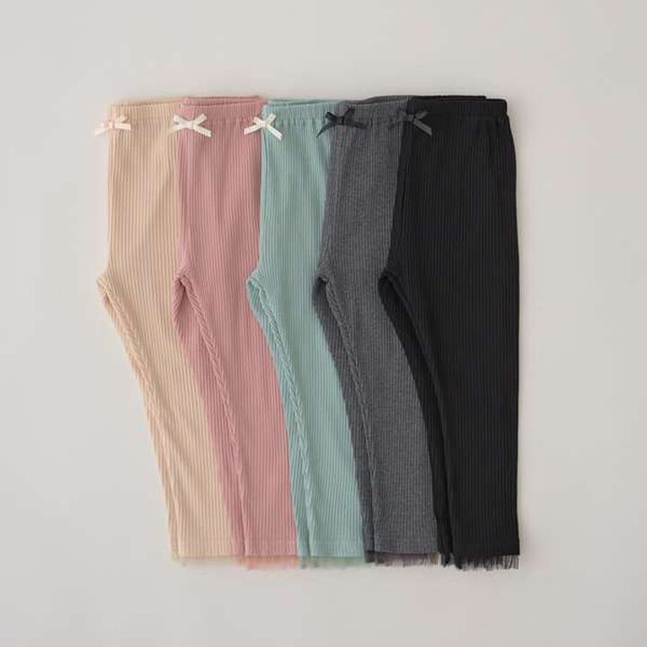 Tulle Frill Hem 3/4 Leggings,Pink, medium image number 1