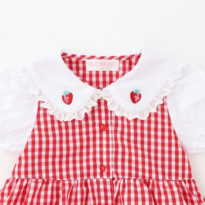 Gingham Check One-Piece Dress with Hem Logo Embroidery,Sax blue, medium image number 2