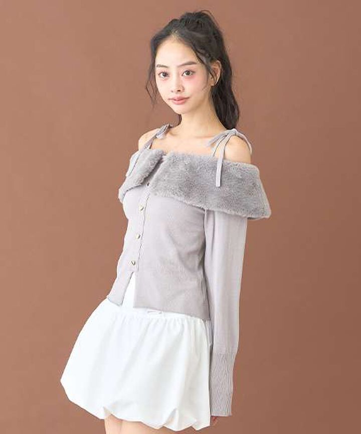 2 WAY Off-Shoulder Knit Pullover [Korean Fashion],Gray, medium image number 1