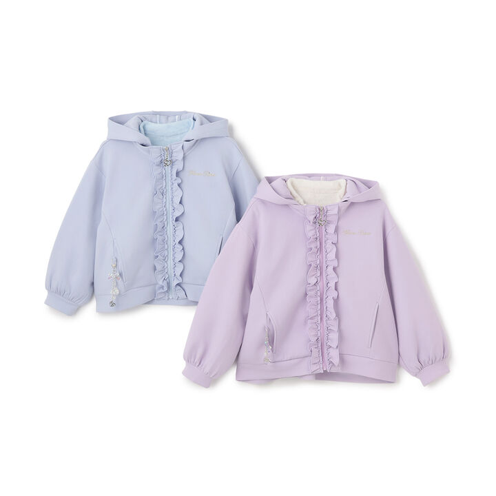 Lame Double-Knit Frill 3WAY Bomber Jacket,Sax blue, medium image number 2