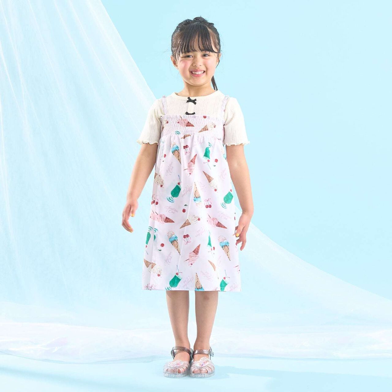 [Easy Wear♪] Cool Touch 4-Way Separate Yukata with Obi Belt (Kawaii) [Kids Girls],Dark red, large image number 26