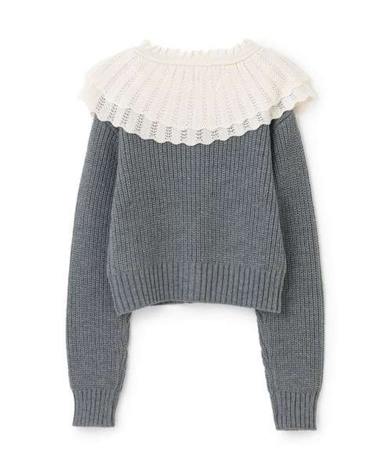 Frill Collar Pearl Button Cardigan [Korean Fashion],Navy, large image number 6