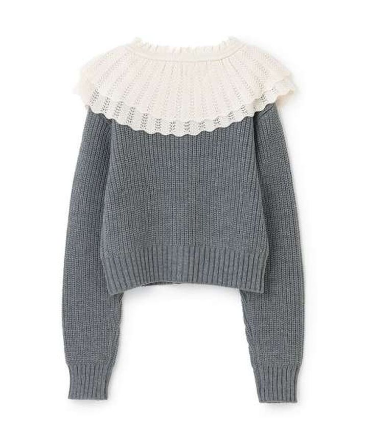 Frill Collar Pearl Button Cardigan [Korean Fashion],Navy, medium image number 6