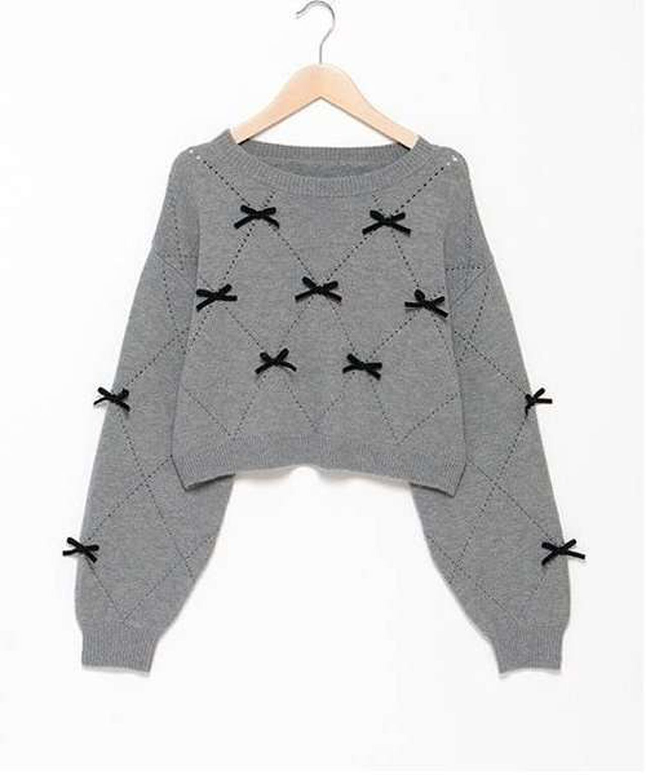 Ribbon Motif Diamond Knitwear,Black, large image number 9