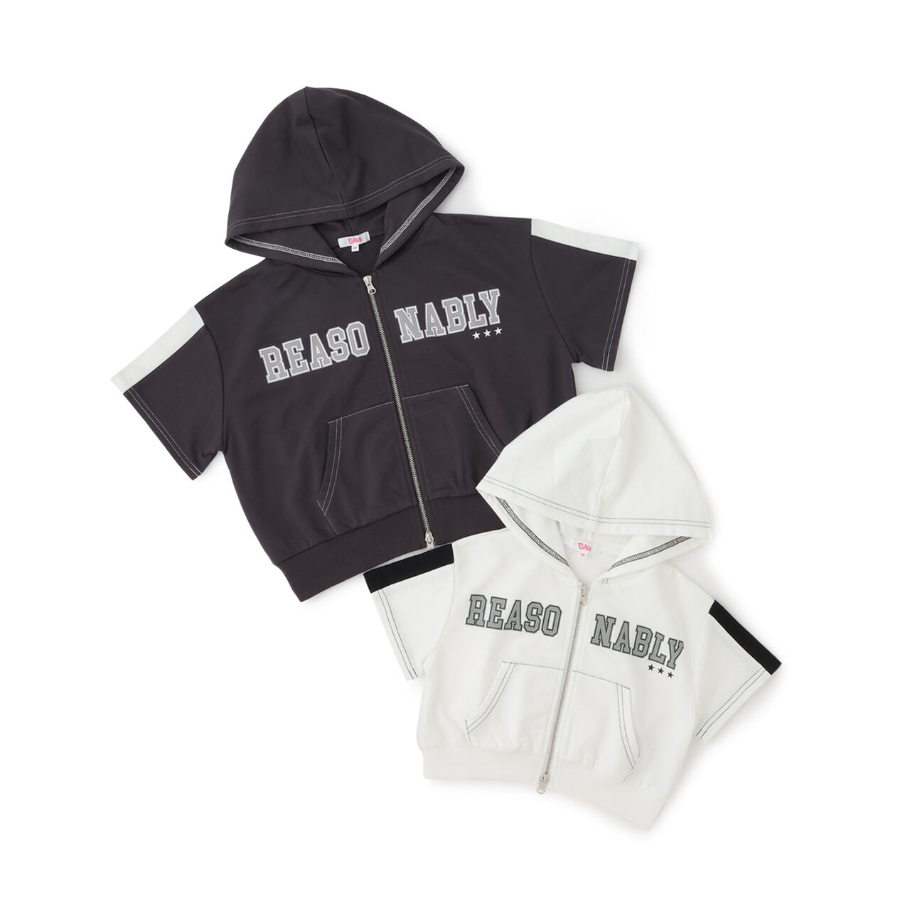 Double ZIP Mini French Terry Short-Sleeve Hoodie,Off white, large image number 8