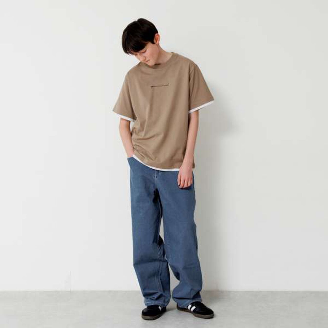 Front Logo Print Layered Hem Short Sleeve T-Shirt,Navy, large image number 6