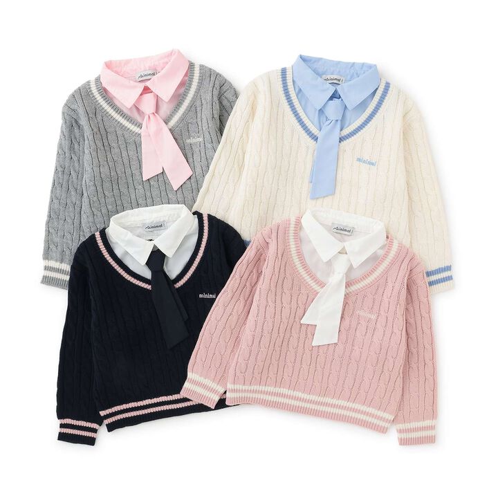 [Machine Washable] Layered Knit with Tie,Navy, medium image number 6