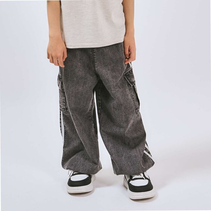 [Elastic Hem] Striped Denim Cargo Pants,, medium