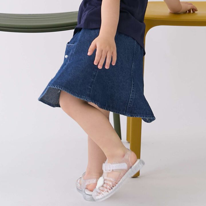 Pearl Denim Flare Skirt with Shorts,Blue, medium image number 4