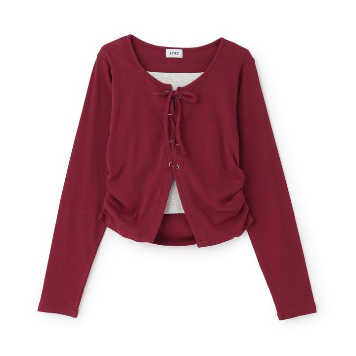 [Antibacterial Deodorizing] Lace-Up Ribbed Long-Sleeve T-Shirt,Green, medium image number 13