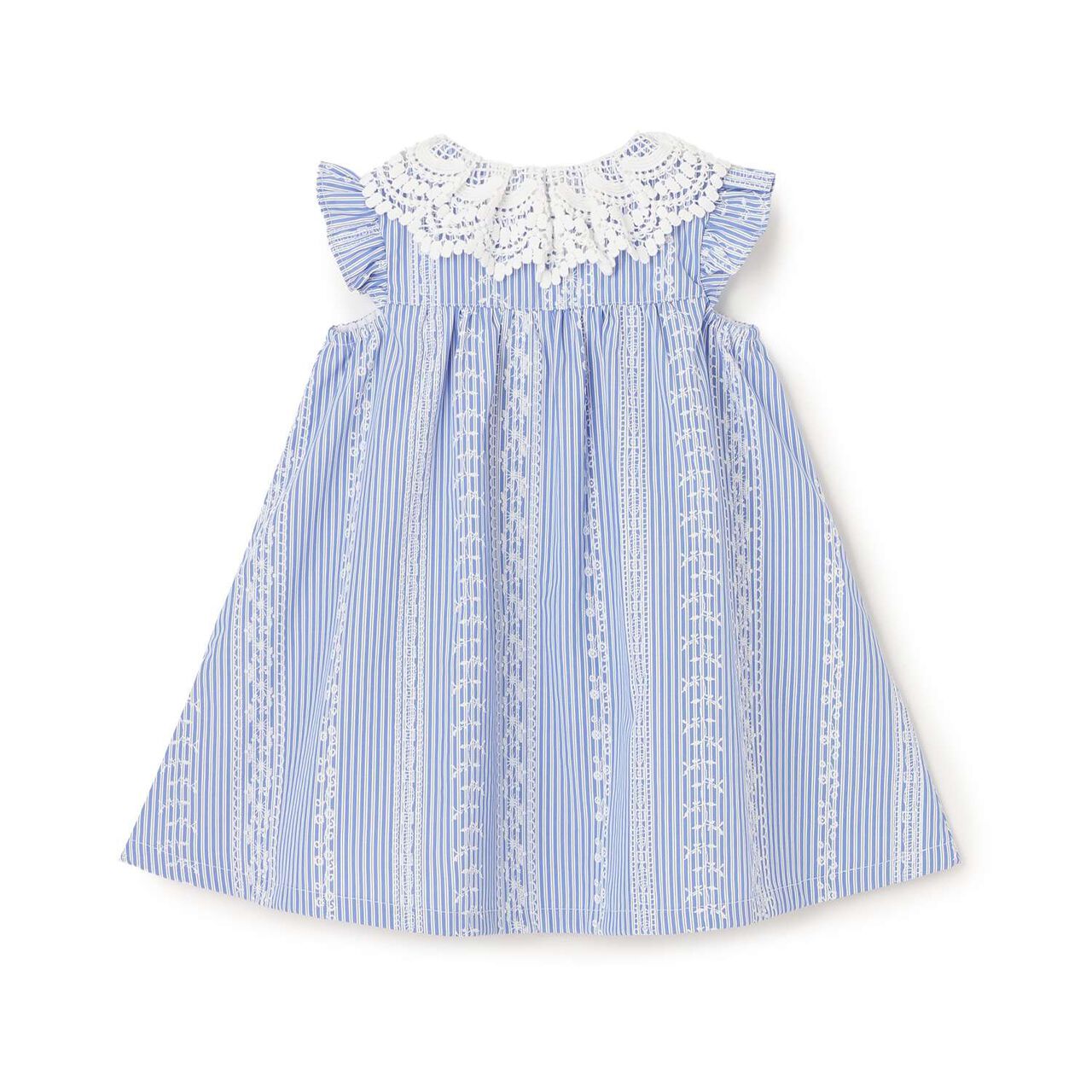 Lace Print Stripe One-Piece Dress,Blue, large image number 1