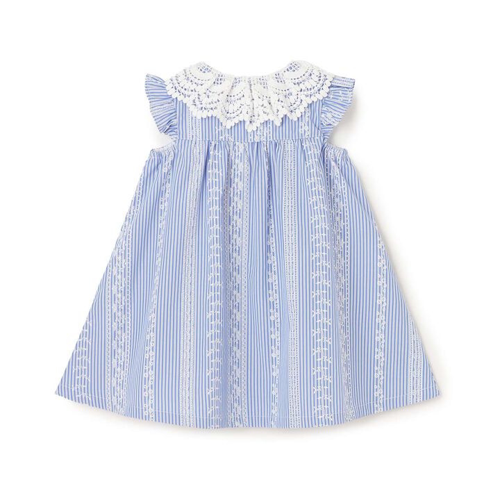 Lace Print Stripe One-Piece Dress,Blue, medium image number 1