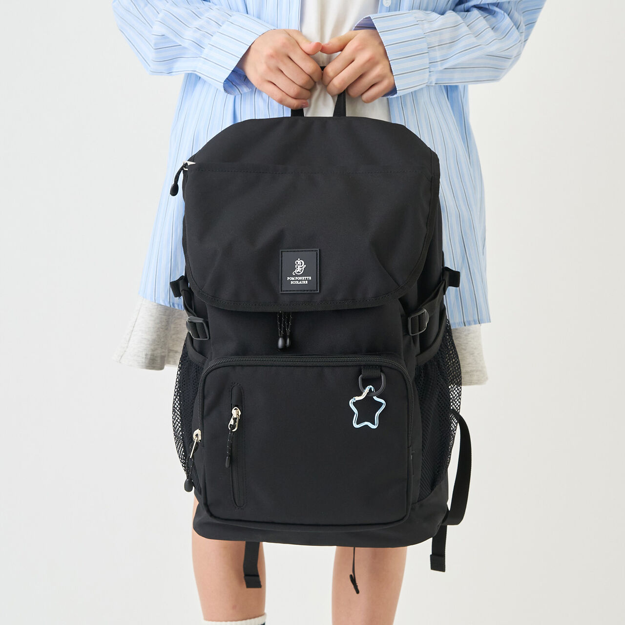 32L Lightweight Water-Repellent Bucket-Style School Backpack,Black, large image number 0