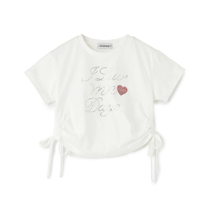 Rhinestone Logo Drawstring Short Sleeve T-Shirt,Off white, medium image number 0