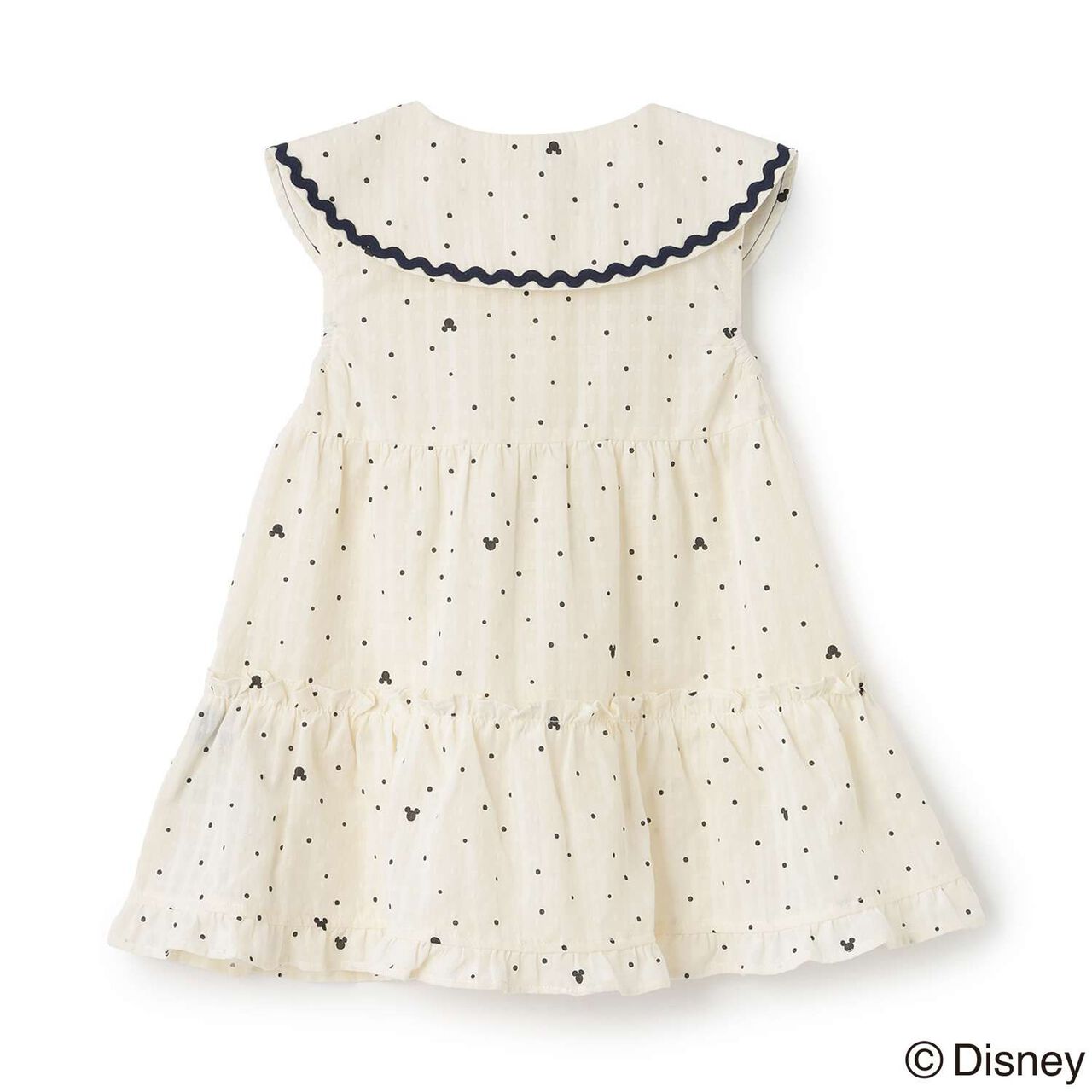 [Disney] Collar Embroidered Tiered One-Piece Dress,Navy, large image number 3