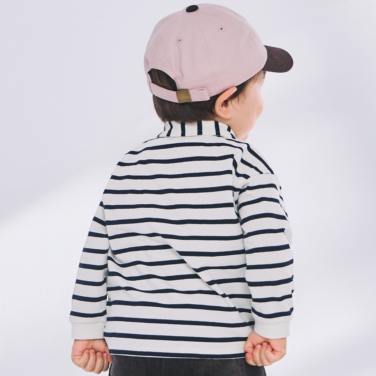 Stripe Polo Collar Long-Sleeve T-Shirt,Ivory, large image number 3
