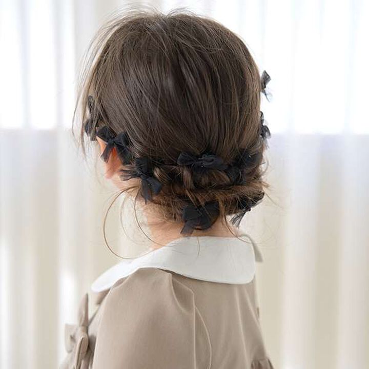 Tulle Ribbon Mini Hair Clips 10-Piece Set,Gray, medium image number 4